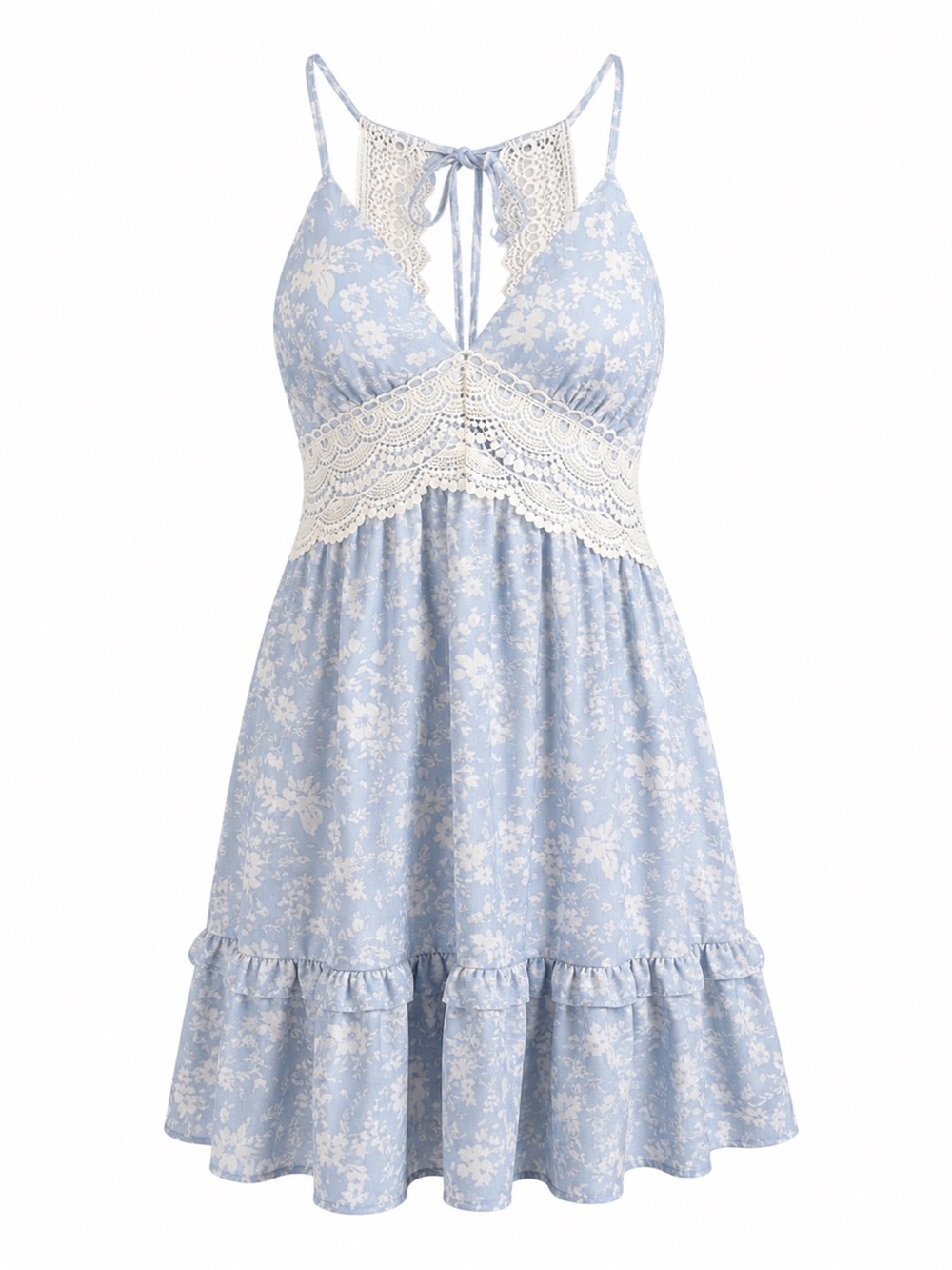 No Boundaries Baby Blue Floral Lace Trim Sundress Ruffle Juniors M (7-9) NWT